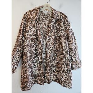 Kate Hill Woman Brown White Animal Print Linen Button Down Shirt size 20W